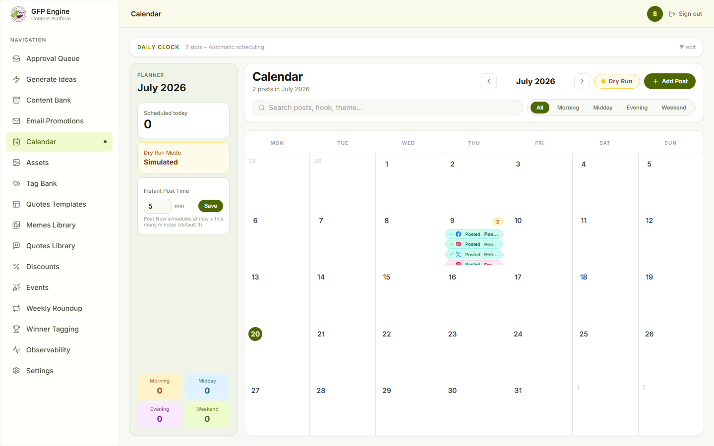 Good Food Project calendar